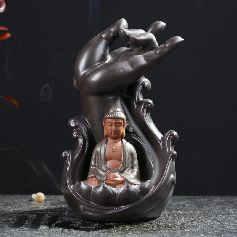 Lotus Bergamot Backflow Incense Burner Creative Ornaments Guanyin Tathagata Ceramic Incense Burner Crafts