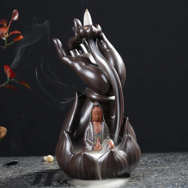 Lotus Bergamot Backflow Incense Burner Creative Ornaments Guanyin Tathagata Ceramic Incense Burner Crafts